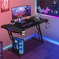 Jopassy Z-förmiger Gaming Schreibtisch Computertisch Bürotisch Gamer Tisch met Getränkehalter Kopfhörerhalter Mauspad LED und Fernbedienun (120x60cm)