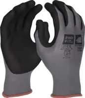 PRO FIT 1661 Nitril-Handschuhe "Ultra", Arbeitshandschuhe, Nitrilschaum Handschuhe, Atmungsaktiv, Gesandet, grau / schwarz, 12 Paar - Gr. 8