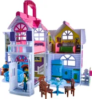 Puppenhaus Holz Klappbar 23x38x28,5cm Bunt Tragbar Zubehör