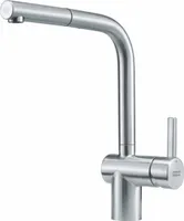 FRANKE Armatur Atlas Vorfenster Neo - Edelstahl, Zugauslauf, Niederdruck, Seitenbedienung
