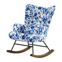 Schaukelstuhl Floral mit Metallrahmen und Holzsockel – Retro Relaxstuhl