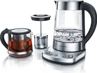 Arendo Wasserkocher 1,7 l, 2400 W, Edelstahl mit Teeaufsatz, Teekocher, Temperatureinstellung 70 - 100° C