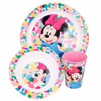 Minnie Maus Mouse 3er Set Geschirr Kinder Disney Melamin Teller Müsli Becher 
