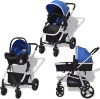vidaXL 3-in-1 Kinderwagen Aluminium Blau und Schwarz