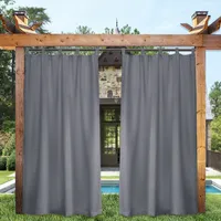 Außen Vorhang Wasserdicht Gardine Blickdicht Outdoorvorhänge mit Abnehmbaren Schlaufen für Terrasse Balkon Garten Hof, 132x241cm, Dunkelgrau