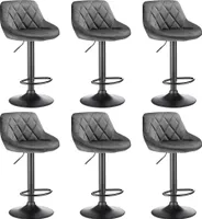6er Set Barhocker mit Lehne aus Samt  360° drehbar höhenverstellbar - Barstuhl, Küchenhocker Chrom Dunkelgrau