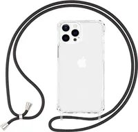 NALIA Klares Hybrid Case mit Kette für iPhone 13 Pro, Transparent Anti-Gelb Robust Verstärkte Ecken Hardcase & Silikon Rahmen, Stoßfeste Schutzhülle & Handy-Schnur Schwarz