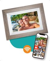 Digitaler Bilderrahmen mit WiFi und Frameo App | Holz Fotorahmen 8 Zoll HD+ -IPS Touch Display Micro SD - Touchscreen - Muttertag