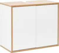 FACKELMANN Waschbeckenunterschrank FINN / Badschrank mit Push-to-Open / Maße (B x H x T): ca. 60 x 50 x 30,5 cm / Schrank fürs Bad mit 2 Türen / Korpus: Weiß / Front: Weiß / Rahmendekor: Braun hell