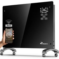 TRESKO® Elektroheizung Schwarz 1500W inkl. WiFi & APP Glaskonvektor Konvektor Wand Heizung Glas Heizkörper Bad