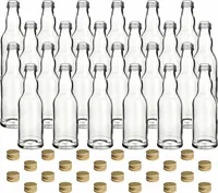 gouveo 24er Set Glasflaschen 200 ml Kropfhals mit Deckel goldfarben - Kleine Flasche zum Befüllen - Leere Schraubflasche für Likör, Saft, Smoothie