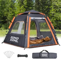 Sumosuma Campingzelt 3-4 Personen Kuppelzelt, Wasserdicht UV-Schutz, Pop Up Zelt Doppelschicht, Wurfzelt Sechseckiges mit Regenschutzbeutel, Schwarz