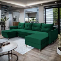 Masseno Narożnik VERNI z funkcją spania i pojemnikiem na pościel Kształt U, Rozkładana sofa, Rogówka - Butelkowa zieleń, KRONOS 19