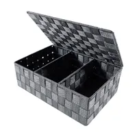 Kobolo Regalkorb Aufbewahrungsbox - mit Deckel  Unterteilung - grau - 32x22x10 cm