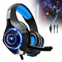 Gaming Headset für PS5 PS4 Xbox Series PC, Over Ear 3.5 mm Deep Bass Stereo Surround Sound PS5 Headset mit Noise Cancelling Mic und LED Licht für Laptop, Switch, Tablet