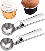 2er Set Eisportionierer aus Edelstahl, Eiskugelformer Ø-5cm Eislöffel mit Auswerfer Löffel für Eis, Melonenkugeln Küchenhelfer, Eisdipper, Eisspatel, Sorbetportionierer Eiskugelportionierer 18 cm