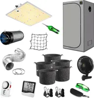 Canna4Home GrowBox Komplettset 60 x 60 x 180 cm grau Anbau Set Gewächshaus mit dimmbarer LED Vollspektrum Grow-Lampe, mit Abluftset, Pflanztöpfe