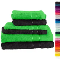 6 tlg. Handtuchset 2 Handtuch 2Gästetuch 2x Waschlappen Apfelgrün mit Farbkombi, Farbe:Grau