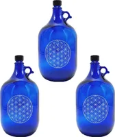 3er Set Glasballon 5 Liter blau, inkl. Deckel mit Druck Blume des Lebens