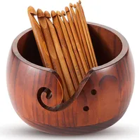 Holz Garnschale mit 12 Stück Häkelnadeln Set, Handgemachte Holzgarnschale für Häkeln Stricken Zubehör DIY Handwerk Geschenk