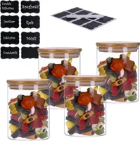 4er Set Vorratsglas mit Bambusdeckel und 8 Kreidetafel- Sticker (4 x 700ml)