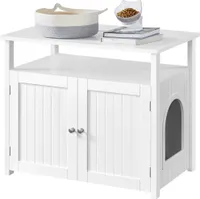 Yaheetech Katzenhaus, Katzenschrank für Katzentoilette, Katzenhaus Katzen-Möbel mit Türen, Katzenklo Schrank 80 × 51 × 66 cm, Haustierbox mit 4 Eisenfüßen, Uneingeschränkter Rundbogeneingang, Weiß