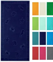 Strandtuch XXL aus Baumwolle, 100x200 cm, dunkelblau mit Meerestiermotiven