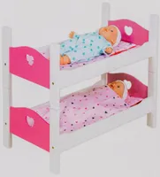My Beautiful dollsroom Etagenbett für Puppen, Hochbett in Weiß Pink, Puppenmöbelstück, Spielset mit 2 Matratzen, 2 Kissen, 2 Decken, ca. 54x29x43 cm