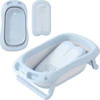 AIYAPLAY 2er -Set Babybadewanne, faltbar Baby Bathtub mit Gestell, rutschfest Babywanne, Badebecken, Duschwanne für Kleinkinder 0-3 Jahre, Hellblau