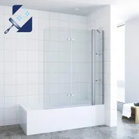 Duschabtrennung Duschtrennwand für Badewanne 130 x 140 cm Faltbar Badewannenfaltwand Duschwand Glas Badewannenabtrennung Badewannenaufsatz 3 Teilig 5 mm klarglas mit Nanobeschichtung