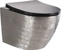 Wandhängende Toilette Spülrandlos Keramik Klo Wand WC + Klositz Absenkautomatic Soft Close; Silber-Schwarz