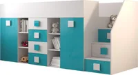 Etagenbett für Kinder Toledo 3 Stockbett mit Treppe, Schreibtisch, Bettkasten (Weiß/Weiß Glanz + Türkis Glanz, Seite: Rechts)