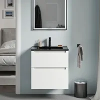 Waschtischunterschrank VIREO 60 cm mit Waschbecken schwarz - Farbe wählbar, Farbe Badmöbel:Weiß matt