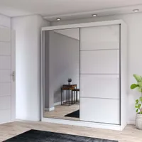 Schwebetürenschrank Kleiderschrank Schrank mit Spiegel 183 cm Weiß/Weiß Multi 35
