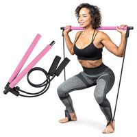 Pilates Bar Kit with Resistance Bands - Portable Pilates Exercise Bar Kit for Women & Men, 3-Section Stick Squat Yoga Pilates Flexbands for Full Body Shaping Home Gym Office ,Rosa
