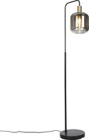QAZQA - Design Design-Stehleuchte I Stehlampe I Standleuchte I Lampe I Leuchte schwarz mit Gold I Messing und Rauchglas – Zuzanna I Wohnzimmer I Schlafzimmer - Länglich - LED geeignet E27