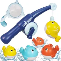 Badespielzeug Baby von 1 2 3 Jahren, Angelspiel Badewannenspielzeug, Wasserspielzeug Kinder mit Angeln und 3 Fischen, Netz Angelruten für Kleinkind