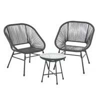 SVITA TULUM Balkon-Möbel 3-tlg. Garten-Möbel Set Balkonstühle mit Tisch Schwarz