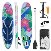 ECD Germany Aufblasbares Stand Up Paddle Board Flowers | 320x80x15 cm | Blau-Weiß | aus PVC | bis 120 kg | Komplettset Pumpe Tragetasche | SUP Board Paddling Board Paddelboard Surfboard | verschiedene Modelle
