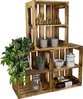 3 x Schuhregalkiste Weinkistenregal Obstkiste Holzkiste Regalkiste Weinkiste Gerda geflammt QUER