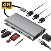 10 in 1 Typ-C Hub zu USB 3.0 * 3/HDMI/TF/SD/RJ45 /PD/Audio/VGA Adapter für Macbook Laptop