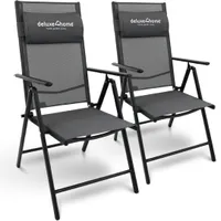 deluxe4home® Gartenstuhl 2er Set Klappbar 7-stufig Terrassenstuhl Anthrazit I Hochlehner Klappstuhl mit Armlehnen Balkonstuhl inkl. Kopfpolster
