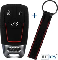 Auto Schlüssel Silikon Schutz Hülle + Schlüsselband im Wabe Design Schwarz Kompatibel mit Audi A4 A5 A6 A7 TT Q2 Q5 Q7 A8 Q8 3 Tasten KEYLESS SMARTKEY