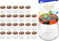 24er Set Rundglas 212 ml nieder To 66 Obst Dekor Deckel Sturzgläser Einkochgläser incl. Rezeptheft