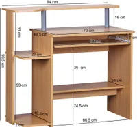Komputerowe  dennis drewno  94 x 90 x 48 cm z przedłużeniem klawiatury | Wohnling