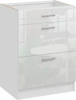 Roe Furniture | Küchenunterschrank 60 cm - Weiß - Weiß Glänzend - 3 Schubladen - Ohne Arbeitsplatte - Unterschränke Küche - Küche - DS63