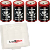4x Kraftmax LS 14250 3,6V Hochleistungs-  Batterie 1/2 AA / Mignon - LS14250 Lithium / Li-SOCl2 Batterien mit extrem hoher Energiedichte - NEUSTE VERSION - inklusive Schutzbox