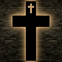 Schlummerlicht LED, Kreutz, Christusstatue Lasergravur Nachtlicht Geschenk für Mama Papa Mutter Vater Oma Opa in Buche #85
