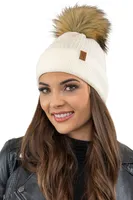 Vivisence damen bommelmütze, warm und gemütlich kopfbedeckung an winter und herbst,  wintermütze mit bommel, warm dick strickmütze, klassisch mütze für frauen, hergestellt in der eu, ecru, einheitsgrö