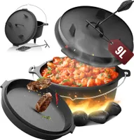 broil-master® Dutch Oven - 9 Liter, Set, mit Füßen, Deckelheber, Pfanne, Untersetzer, Tragegriff, Gusseisen, bis 400 °C, Rund, für Camping, Outdoor